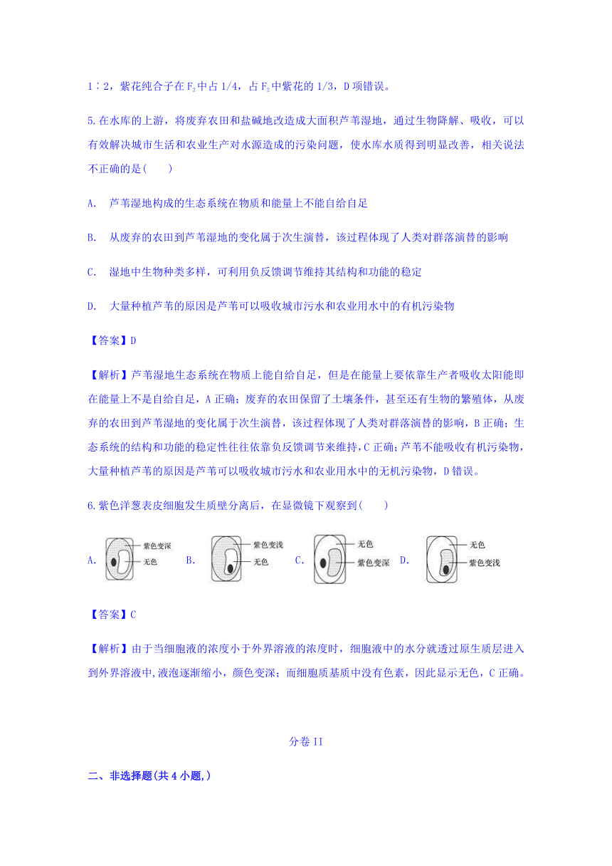 云南省文山州2018届高三毕业复习统一检测理综+生物（解析版）