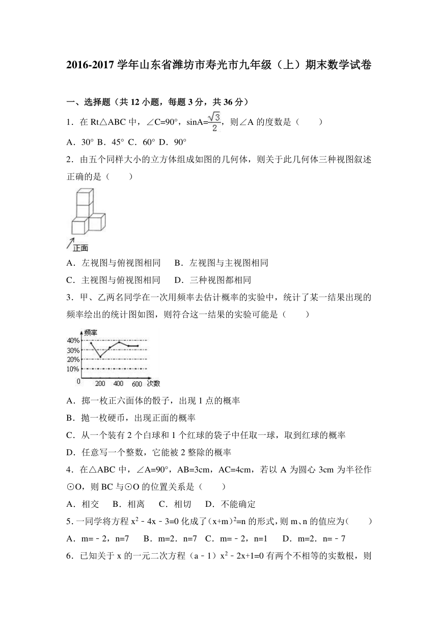 山东省潍坊市寿光市2016-2017学年九年级（上）期末数学试卷（解析版）