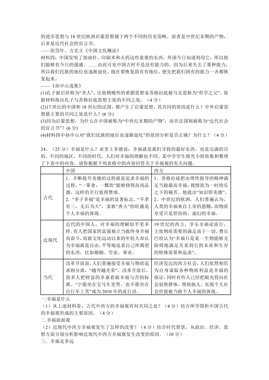 高考历史知识点专项之06西方人文精神的起源 --苏格拉底（含答案与解析）