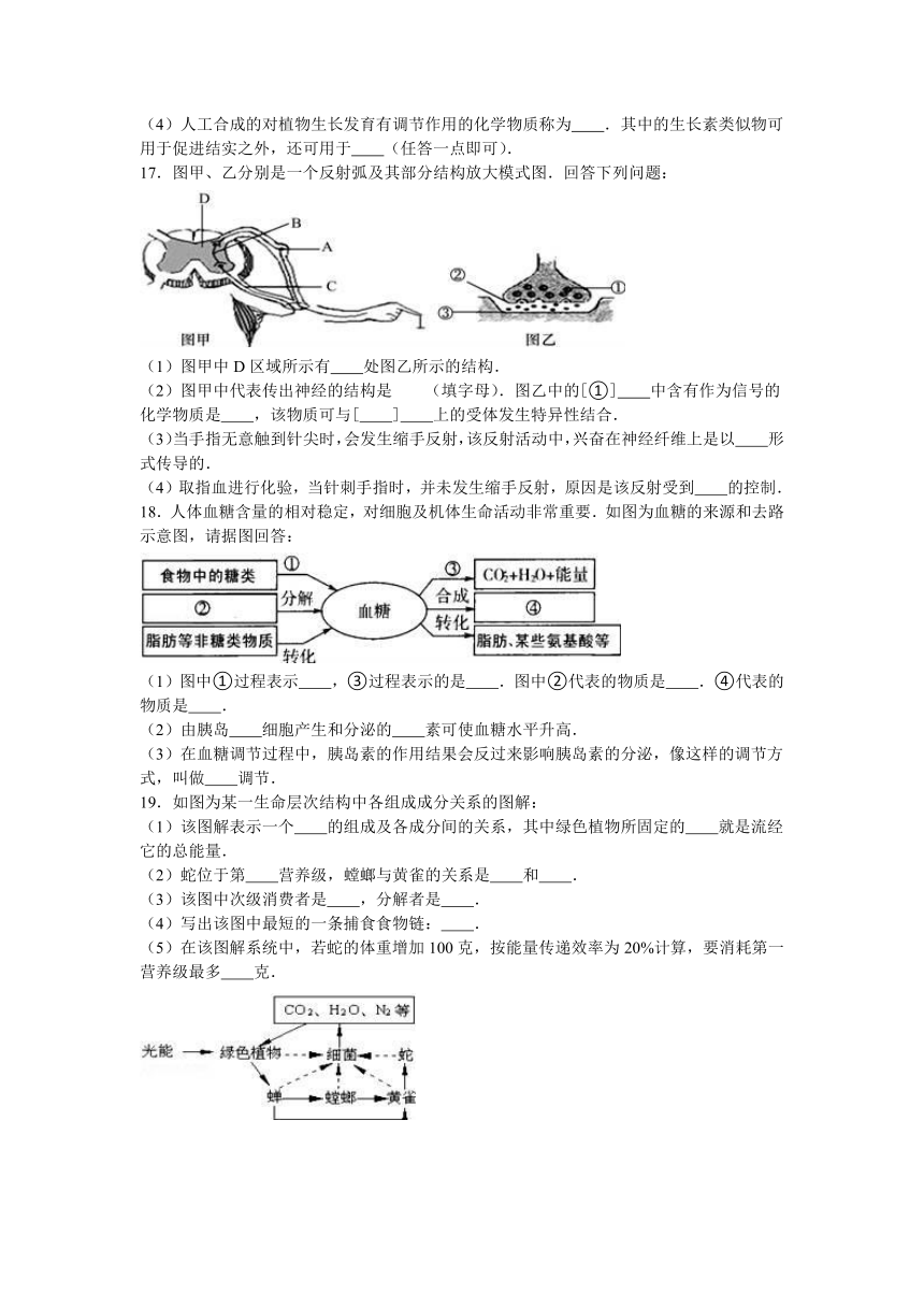 辽宁省大连市经济技术开发区得胜高中2015-2016学年上学期高二（上）期末生物试卷（文科）（解析）