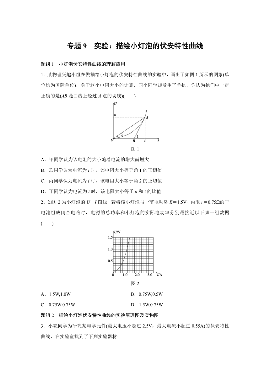 2016-2017学年度寒假作业高二物理（通用版）专题9　实验：描绘小灯泡的伏安特性曲线