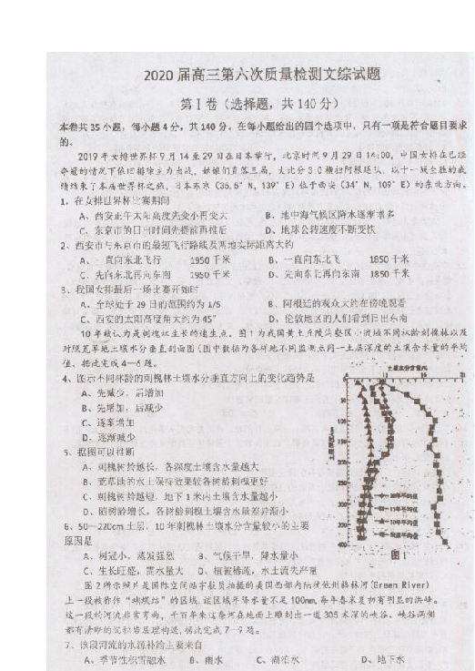 陕西省汉中市2020届高三第六次质量检测文科综合试题 扫描版含答案