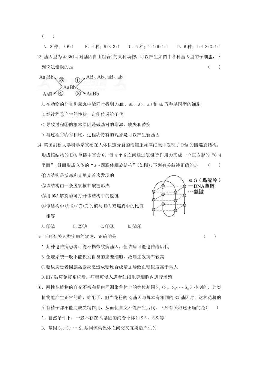 辽宁省大连市普兰店区2017届高三下学期期末质量检测生物试题