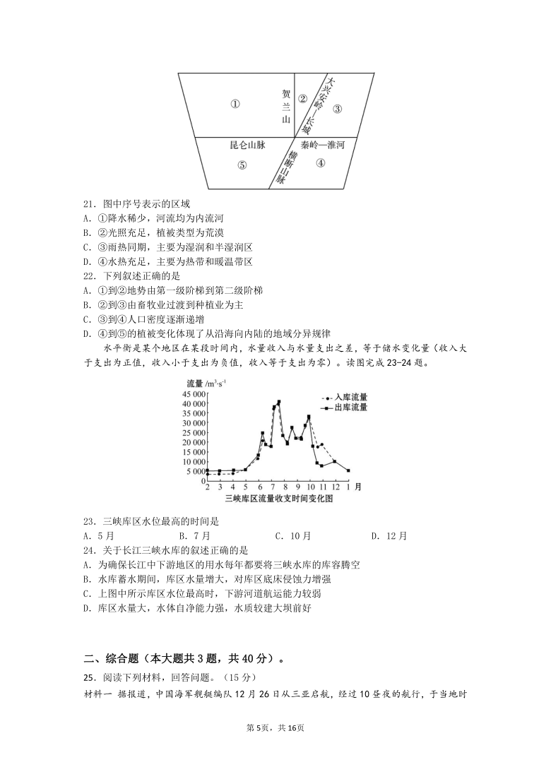 江苏省南京市秦淮区高中2020-2021学年高二下学期期末考试地理试题 Word版含答案