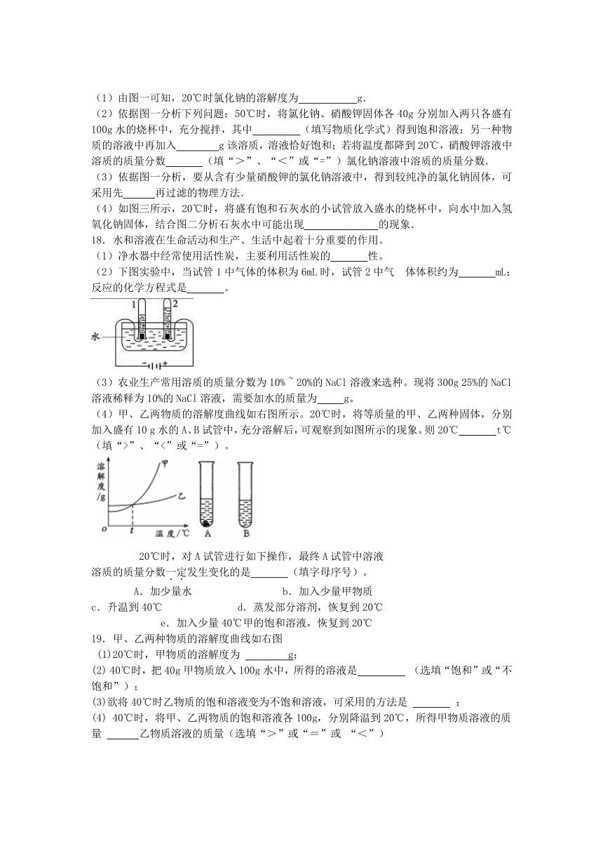 2015年化学中考复习二轮专项练习-溶液