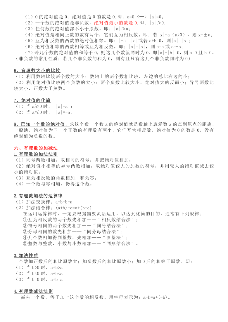 苏科版数学七年级上册知识要点素材