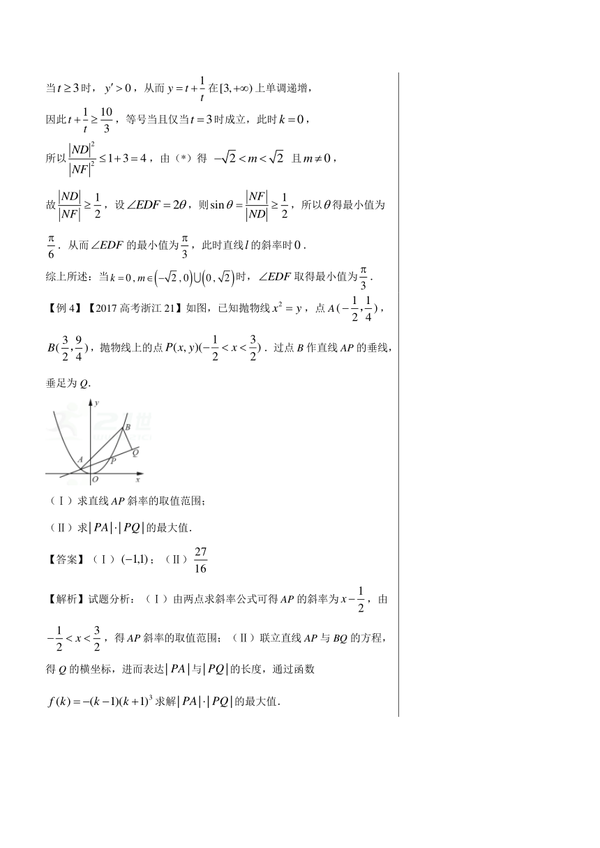 2018精品之高中数学（文）黄金100题系列第79题+圆锥曲线的最值、范围问题