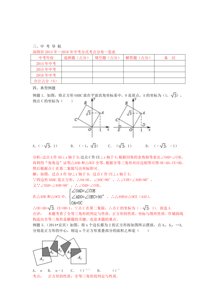 广东省深圳市2017届中考数学 第29课时《正方形》复习学案（无答案）