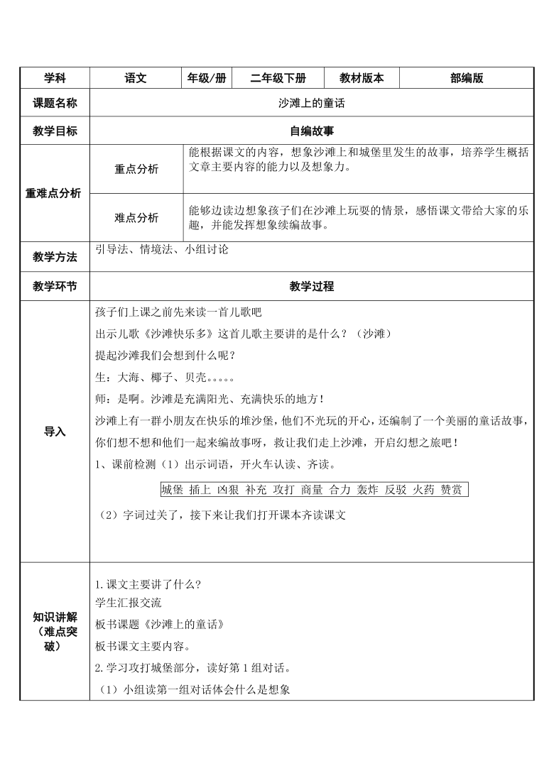 10 沙滩上的童话   （表格式教案）