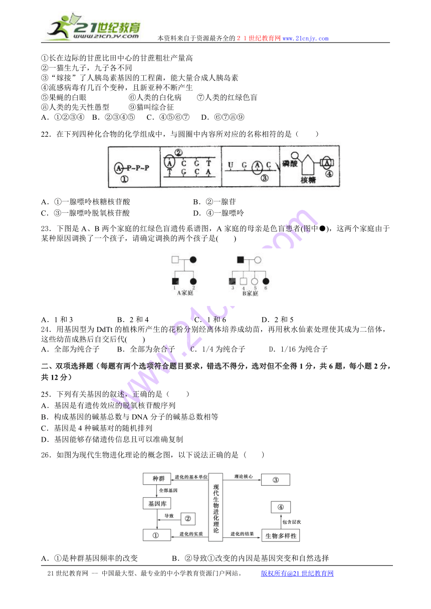 广东省湛江第一中学2013-2014学年高一下学期期末考试生物试题