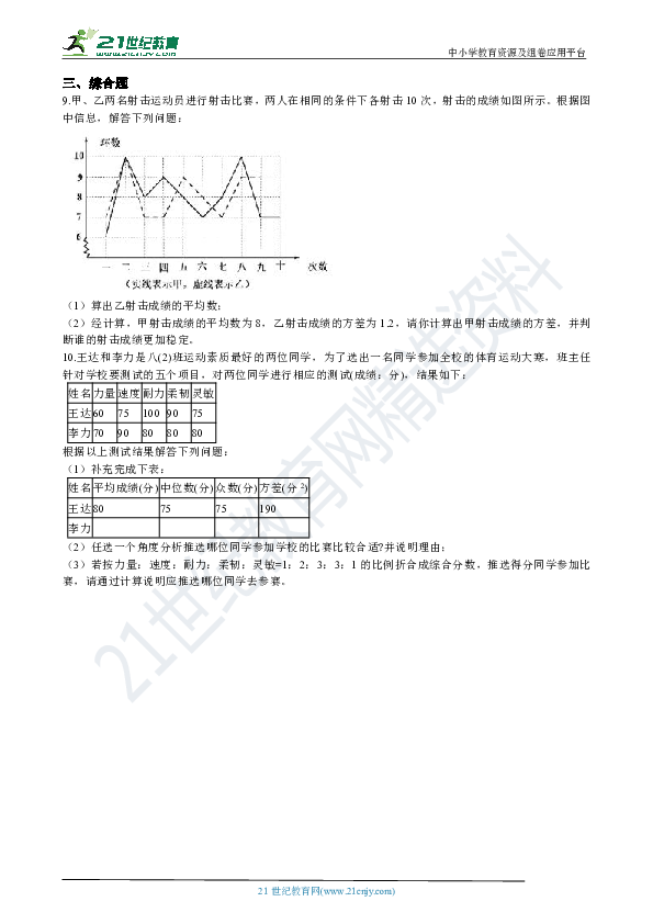 6.4 数据的离散程度 同步练习（解析版）