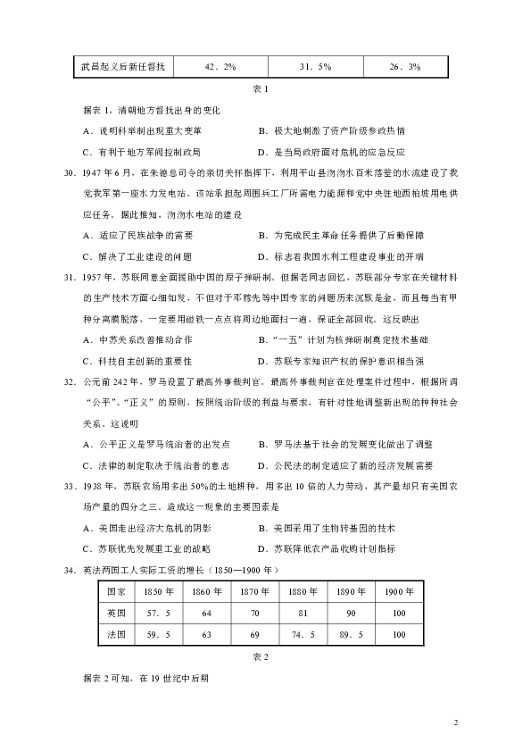 广东省佛山市顺德区2020届高三高三第二次教学质量检测文综历史试题