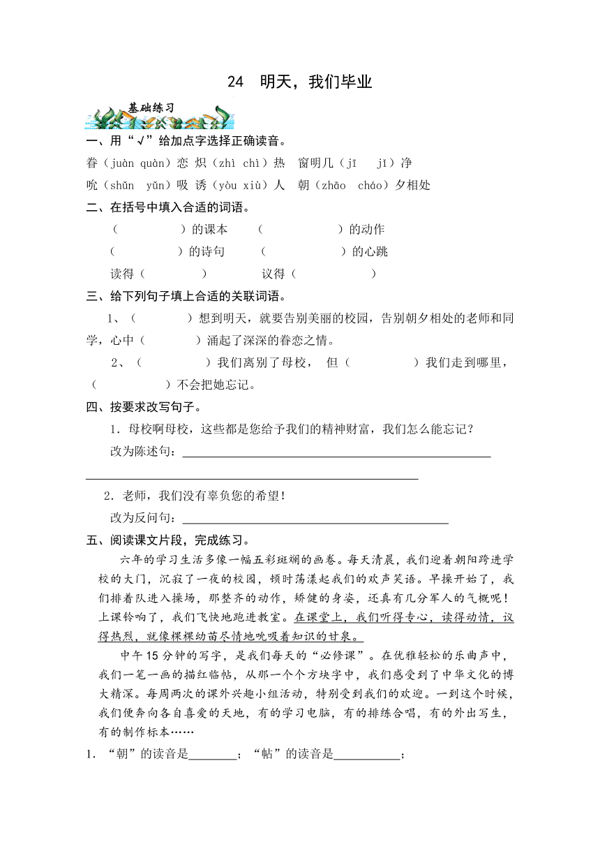 24. 明天，我们毕业   优化练习（含答案）