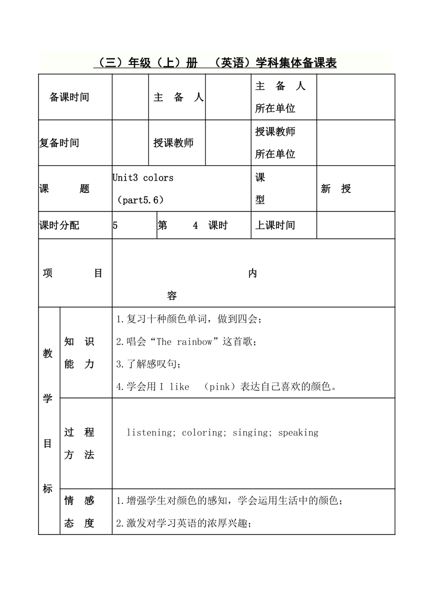 英语三年级上Unit3 part5.6教案