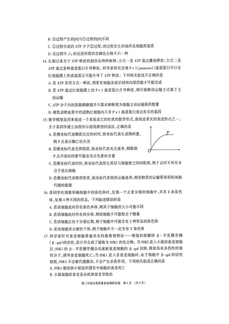 内蒙古呼和浩特市2021届高三上学期质量普查调研考试生物试卷 扫描版含答案