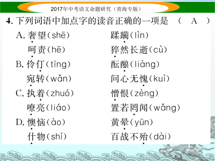 2017届中考语文总复习（青海专版）专题一 字音、字形 精练课件