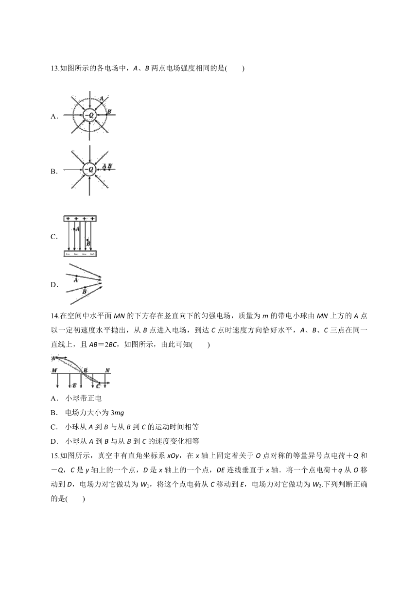 人教版高中物理选修3-1第一章《静电场》单元检测题（解析版）