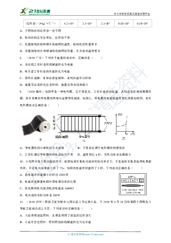 2020中考《科学100天冲刺》（第63天）