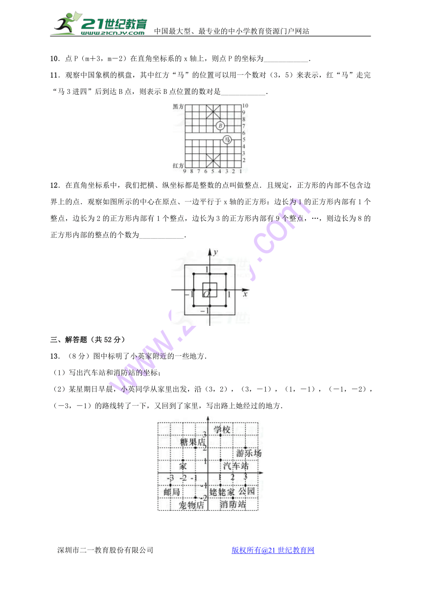 2018年春 人教版七年级数学下册（广西）单元测试（三）平面直角坐标系
