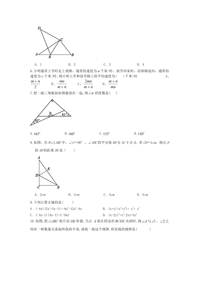 2020秋人教版八年级上册期末巩固练习（word版无答案）