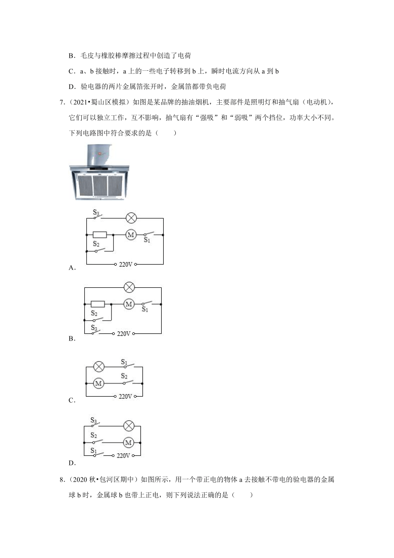 2021年安徽省中考物理复习专练（合肥专版）（11）——电路基础（含答案）