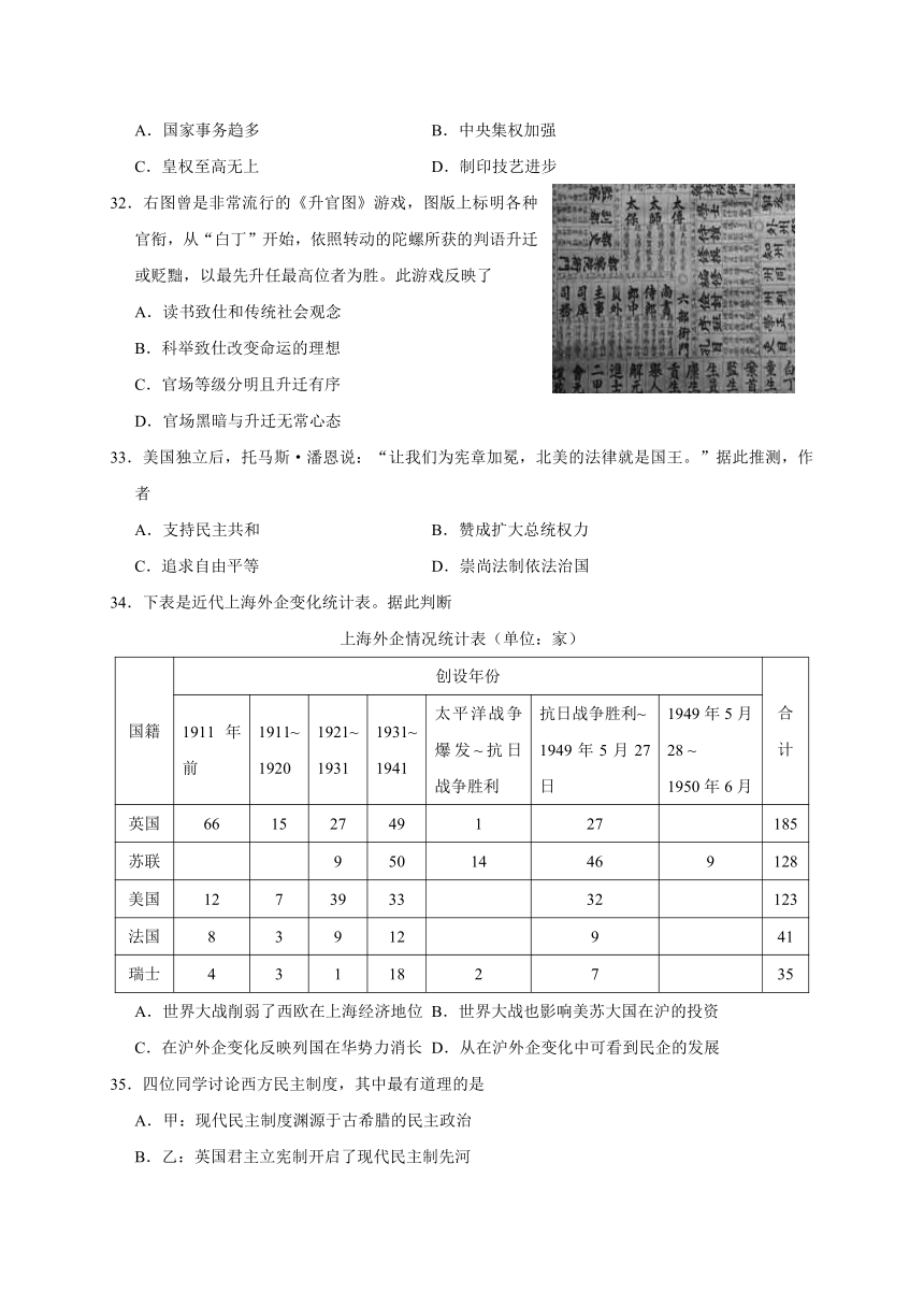 上海市浦东新区2014年高考预测（二模）历史试题（WORD版）