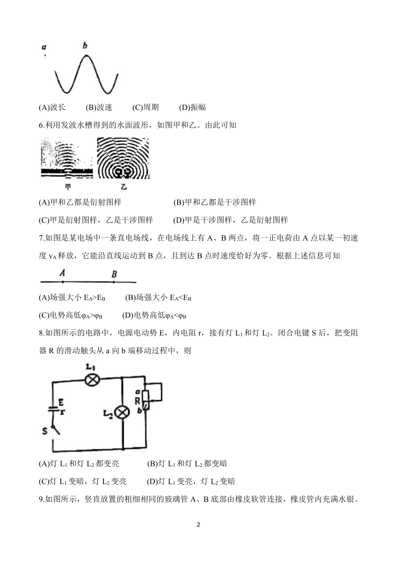 上海市奉贤区2021届高三下学期4月高中等级考学科质量调研（二模） 物理 Word版含答案