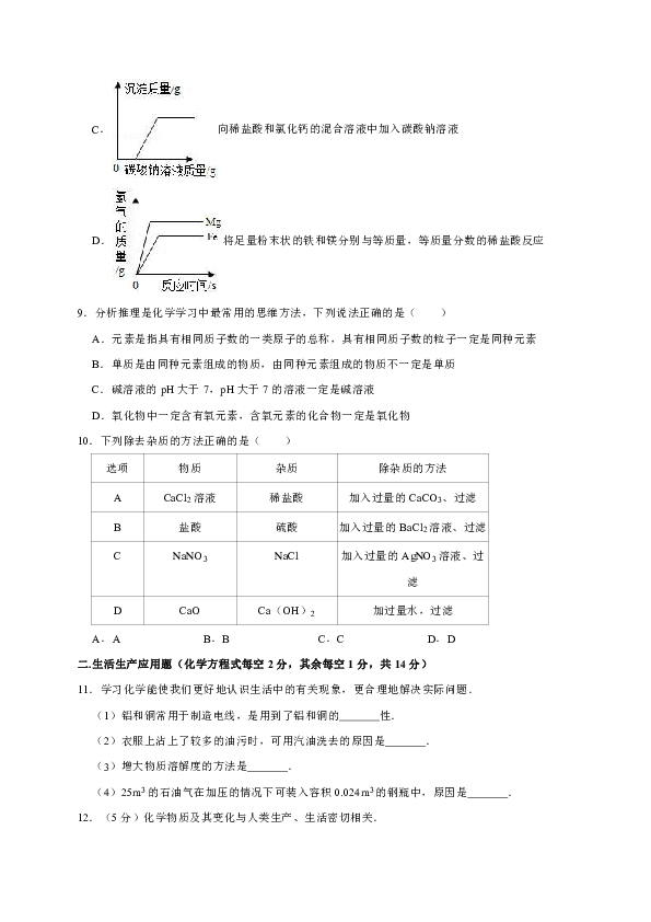 2019年山西省晋中市平遥县中考化学模拟试卷（4月份）（解析版）