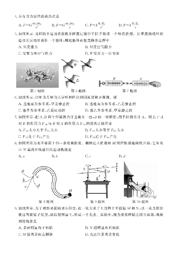 2019年6月浙江省学考试题（物理）图片版含答案