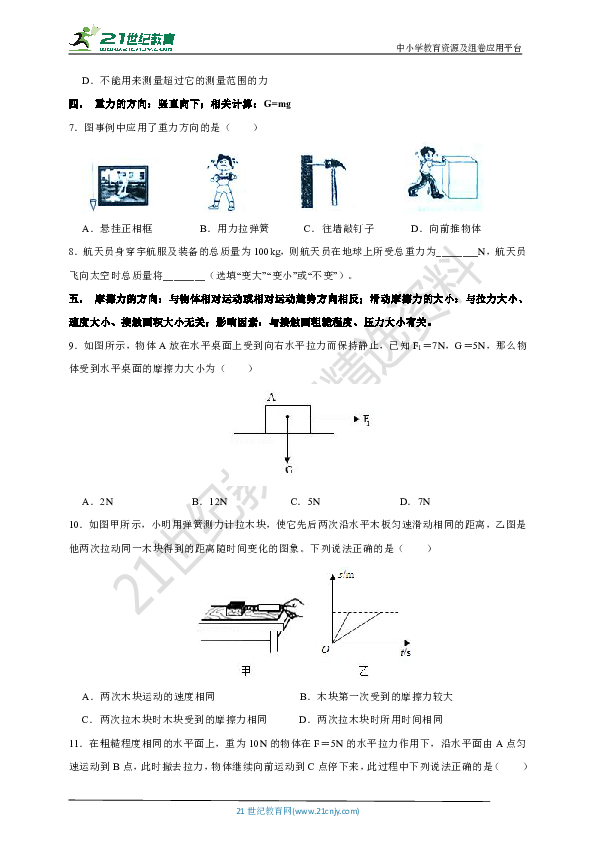 人教版物理2020年中考二轮专题复习—弹力、重力、摩擦力训练(含答案)