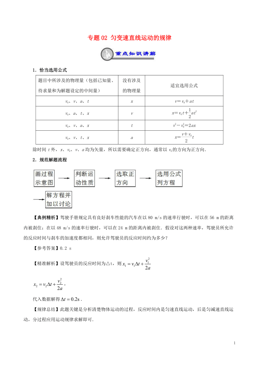 专题02匀变速直线运动的规律重、难点通关学案新人教版必修1