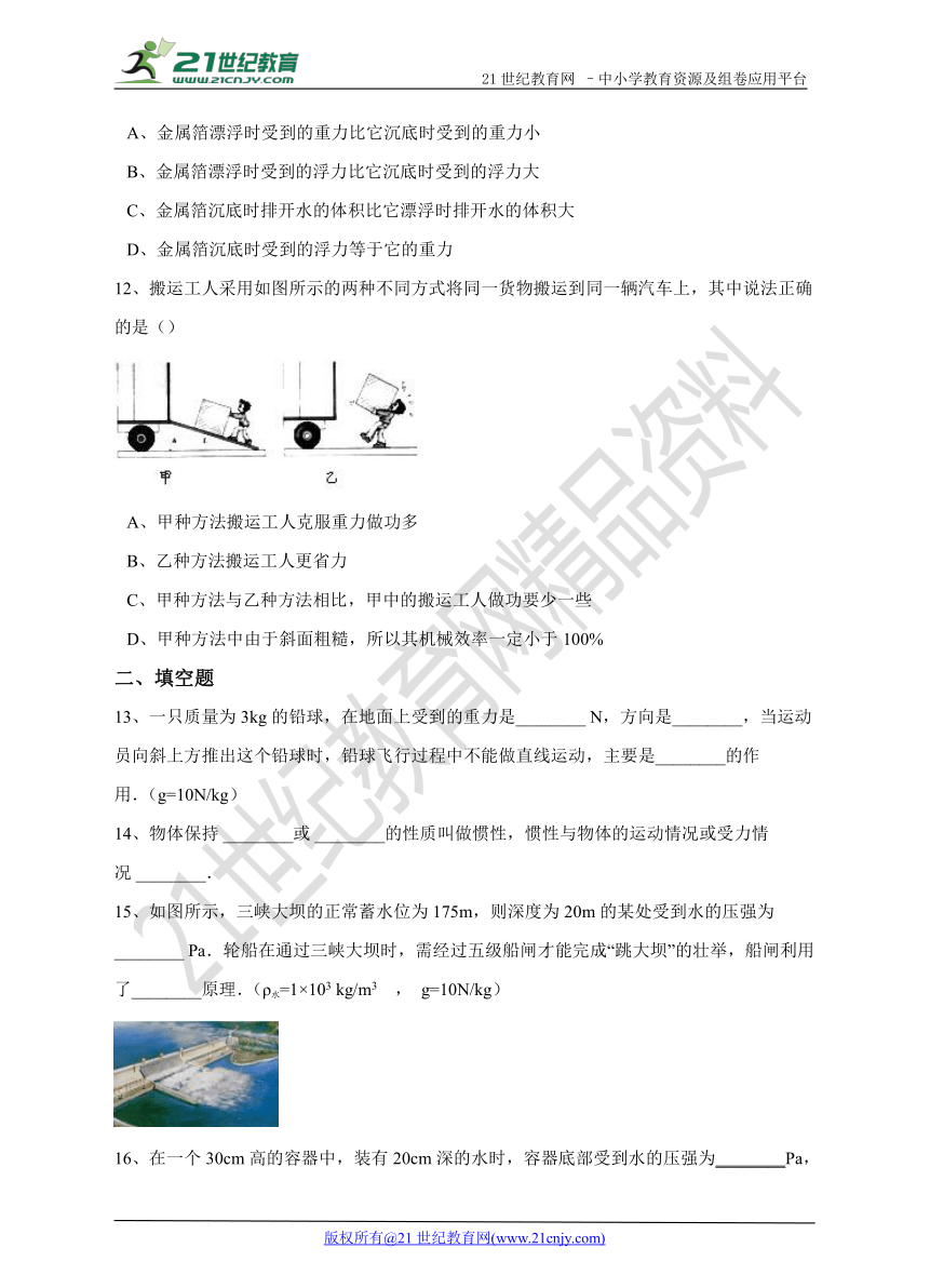 八年级下册物理期末复习试卷