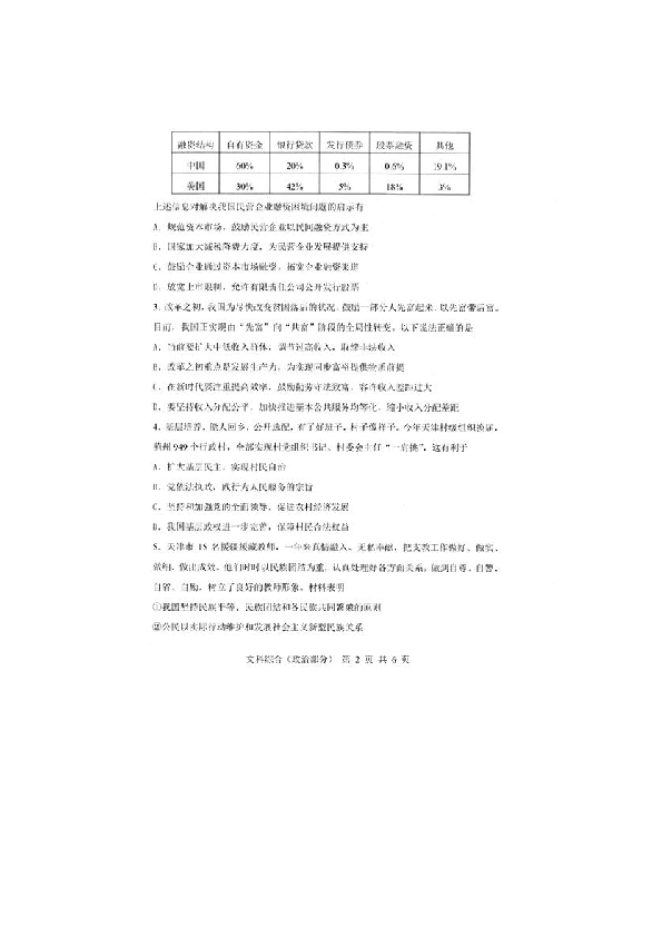 天津市滨海新区大港油田第一中学2019届高三一模政治试卷 扫描版含答案