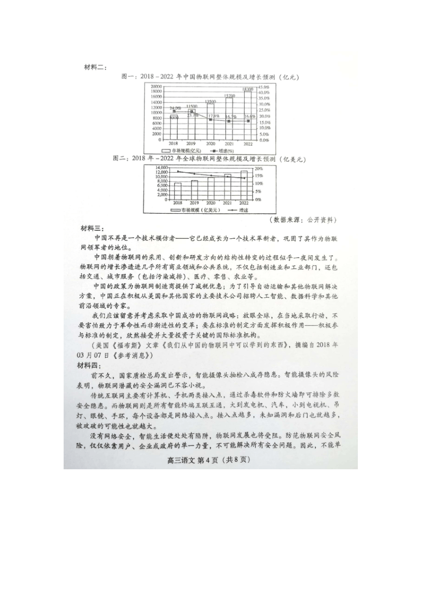 山东省潍坊市2018年高考模拟考试（二模） 语文试题(扫描版，无答案)