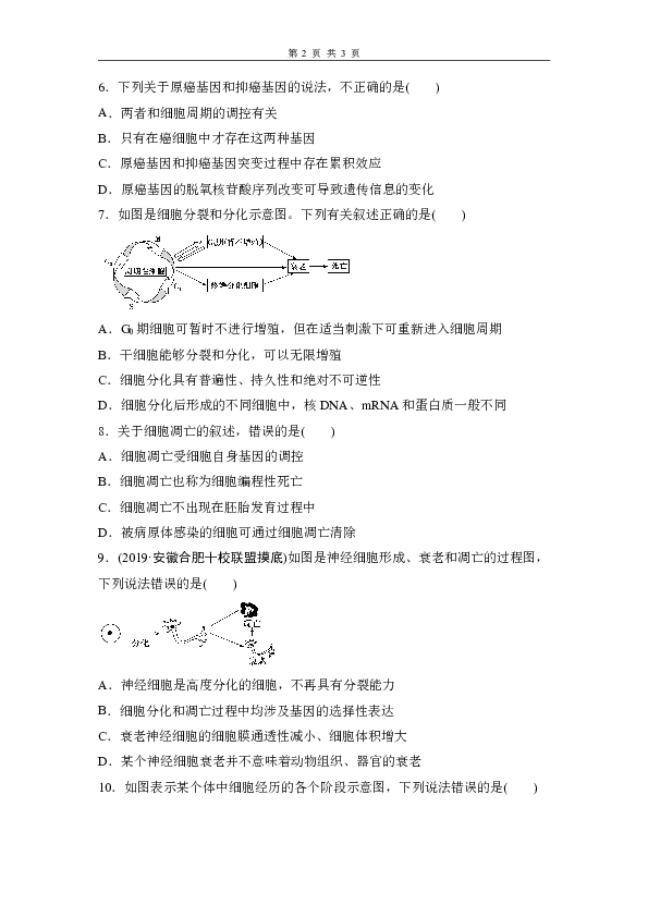 2020高考（人教版）生物精品习题：细胞的分化、衰老、凋亡和癌变含解析
