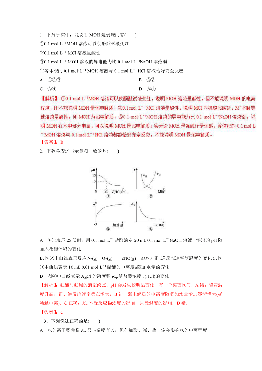 2017年高考化学命题猜想与仿真押题：专题11 水溶液中的离子平衡（仿真押题）（解析版）