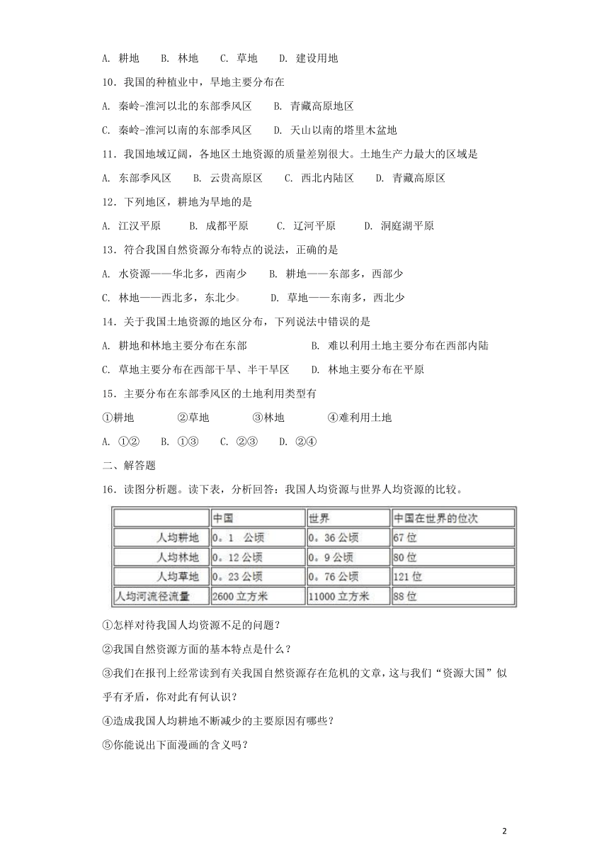 2018年八年级地理上册第三章第二节土地资源同步测试（新版）新人教版