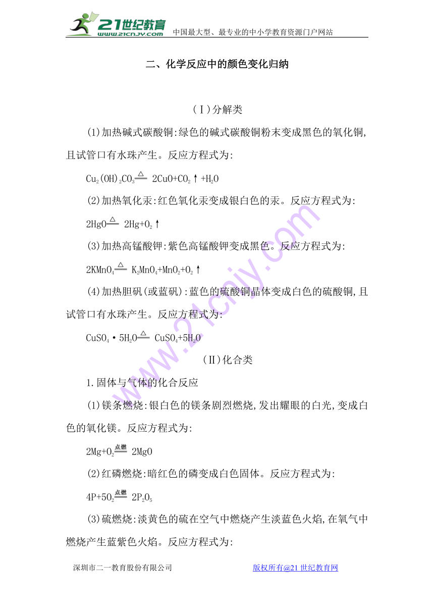 2018届高三化学二轮复习第二部分专题对点突破专题学案：2、化学反应中的颜色变化归纳