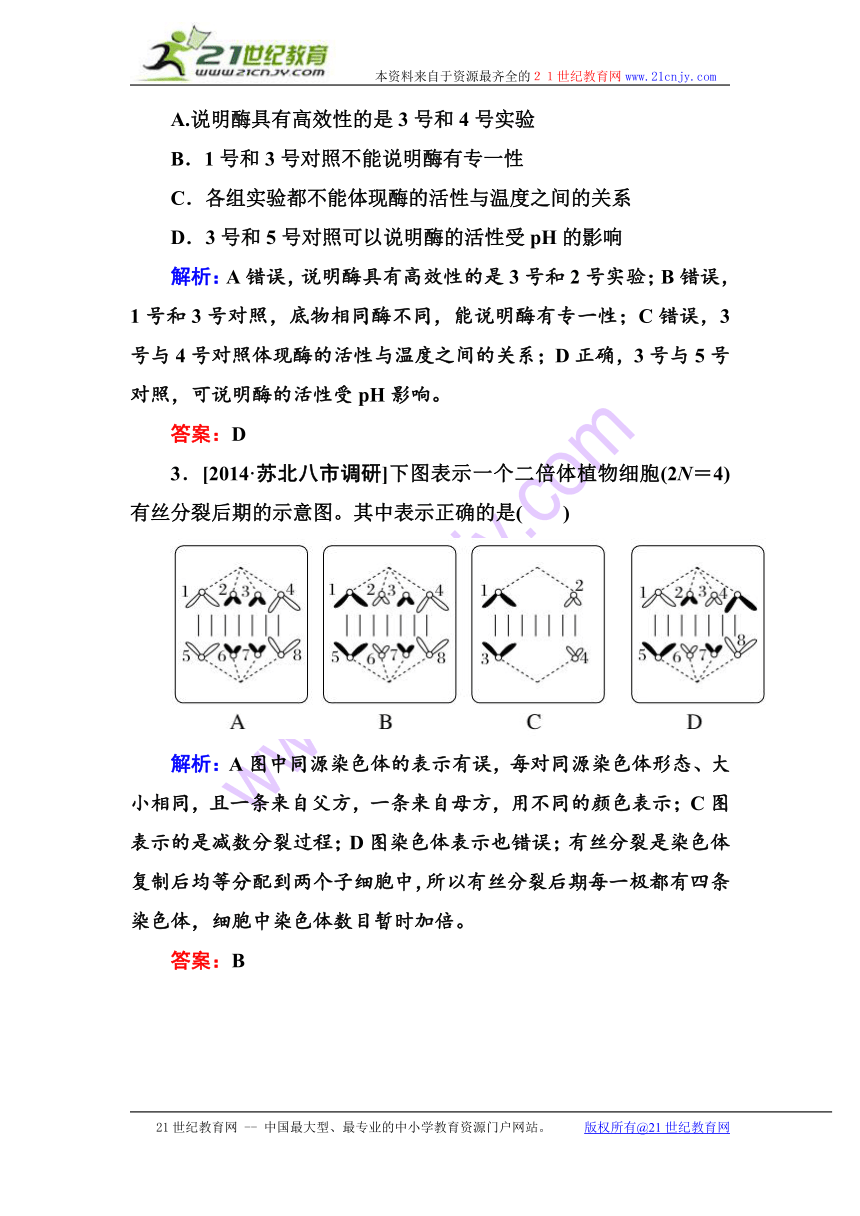 2015届【金版教程】高三生物一轮复习阶段示范性金考卷：细胞的能量供应和利用+细胞的生命历程含必修2的减数分裂和受精作用（含详解）