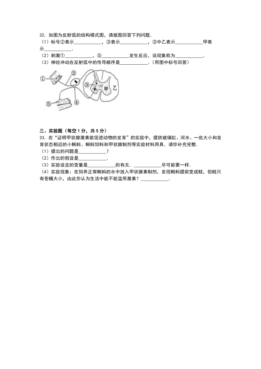 江苏省南通市启东市长江中学2014-2015学年八年级上学期期中生物试卷【解析】