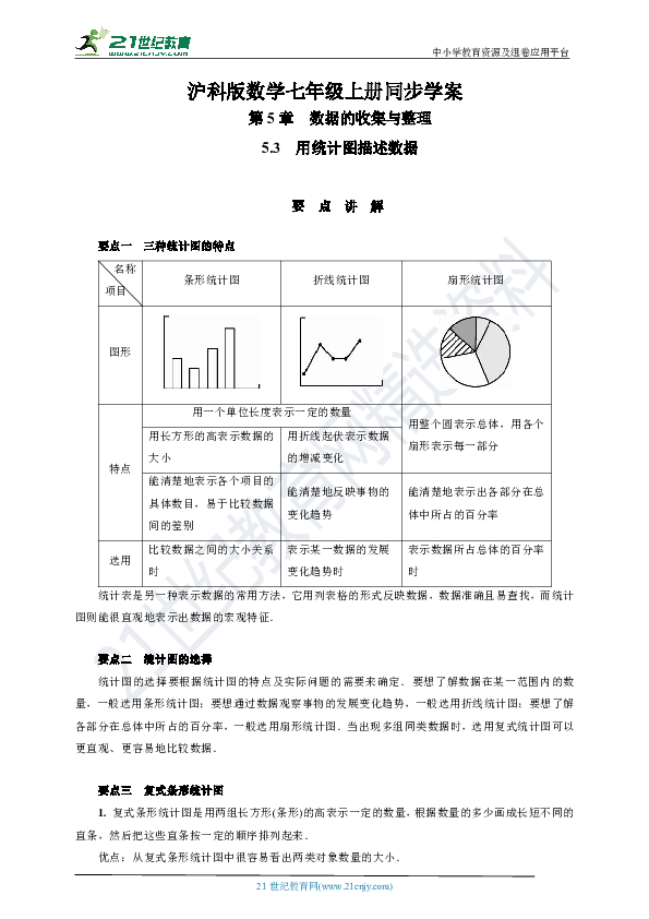 5.3 用统计图描述数据学案(要点讲解+当堂检测+答案)