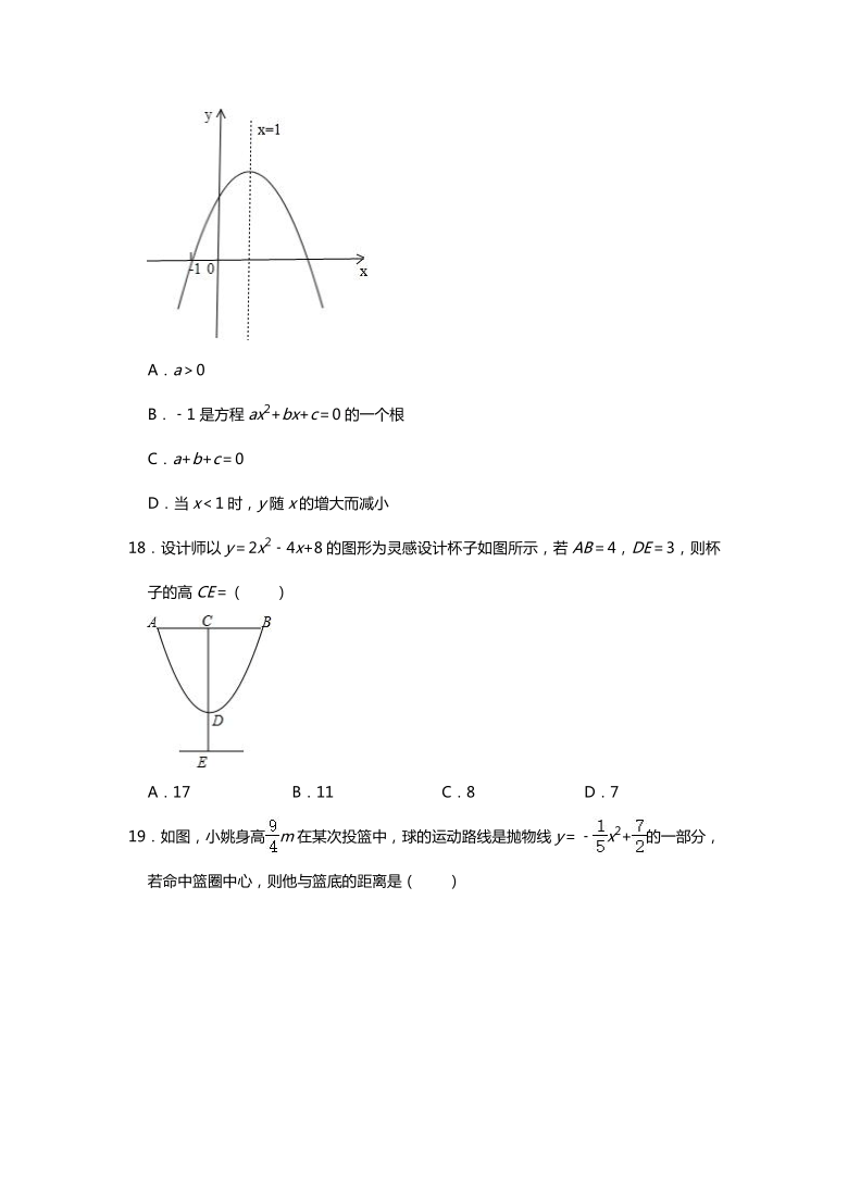 人教版九年级数学上册 第22章 《二次函数》单元选择题必练题型（一）（Word版 含解析）