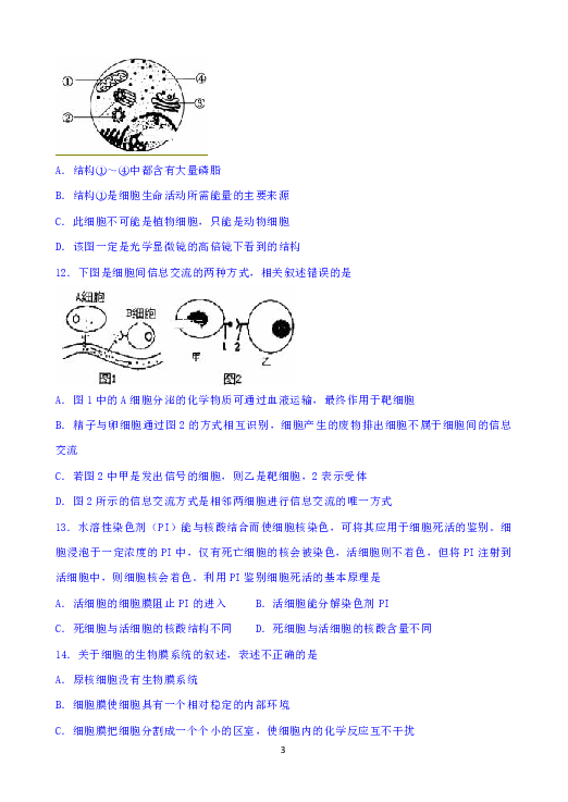 黑龙江省龙涤中学2018-2019学年高一上学期期末考试生物试卷