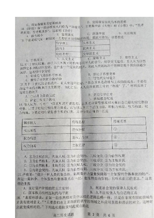 河南省西华县第一高级中学2018-2019学年高二上学期期末竞赛选拔考试历史试题（图片版 含答案）