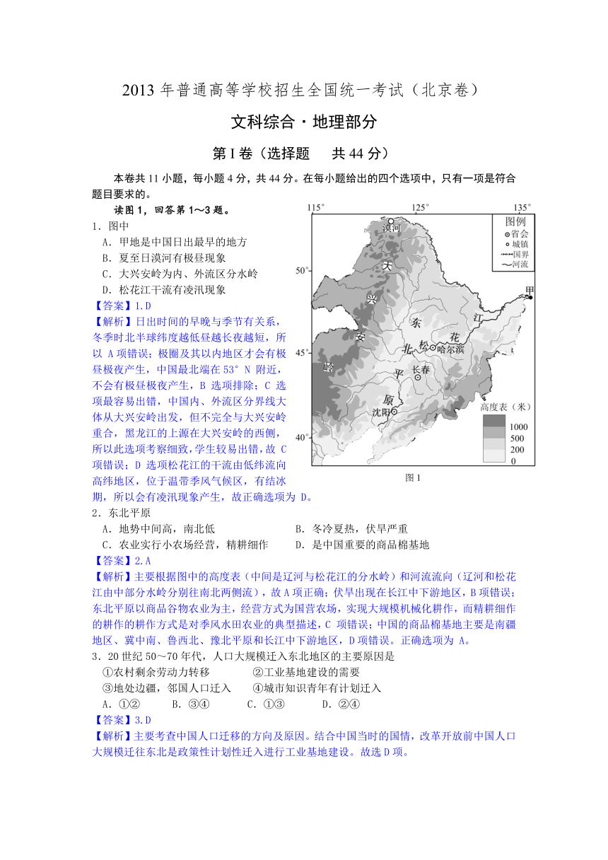 2013年高考真题——文综地理（北京卷）解析版（3）