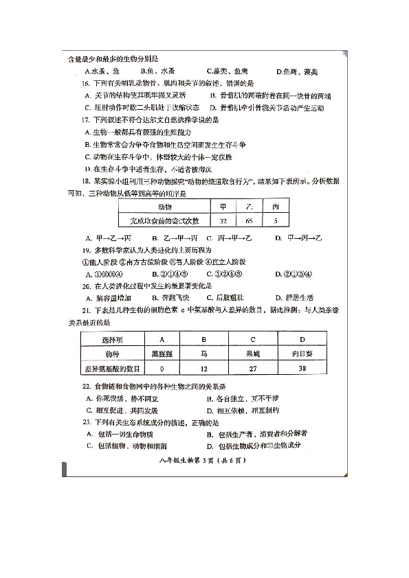 河南省洛阳市2019-2020学年第一学期八年级期末考试-生物试卷（图片版含答案）