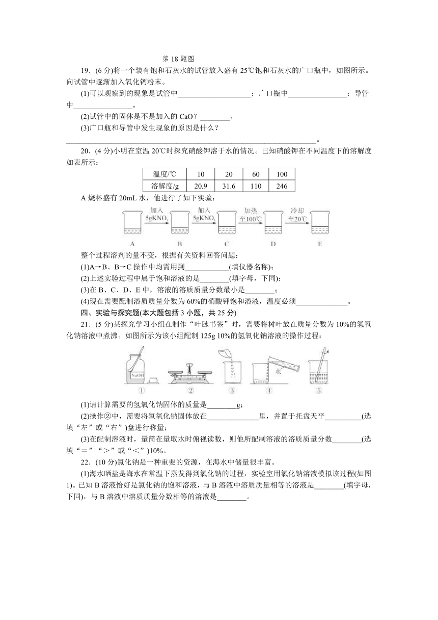 人教九年级化学下册：第九单元 溶液检测卷（含答案）