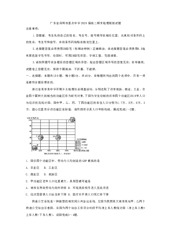 广东省深圳市重点中学2019-2020学年高二下学期期末地理模拟试题 Word版含解析