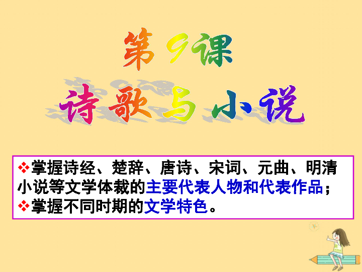 2018年高中历史岳麓版必修3第二单元中国古代文艺长廊第9课诗歌与小说课件（38张ppt）