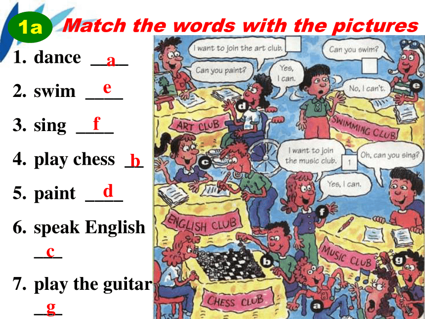 Unit 1 Can you play the guitar? Section A （1a- Grammer Focus）教学课件